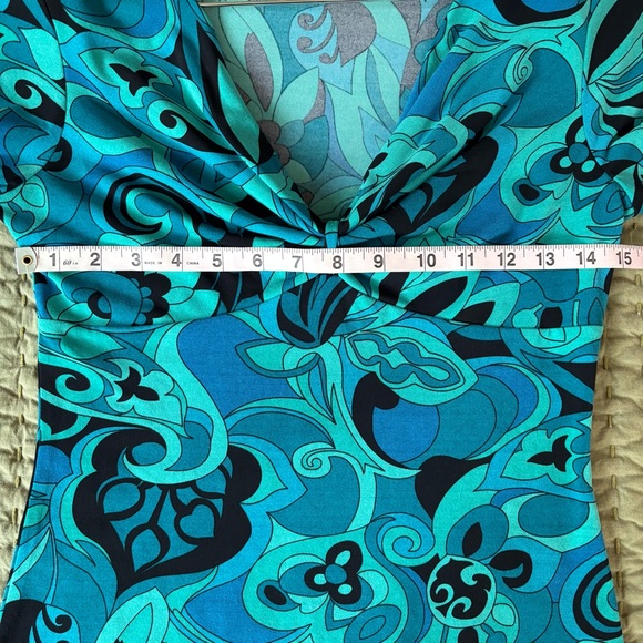 Vintage A. Byer Y2K Blue Abstract Print Top M Artsy Retro Stretch 3/4 Sleeve - Picture 8 of 9